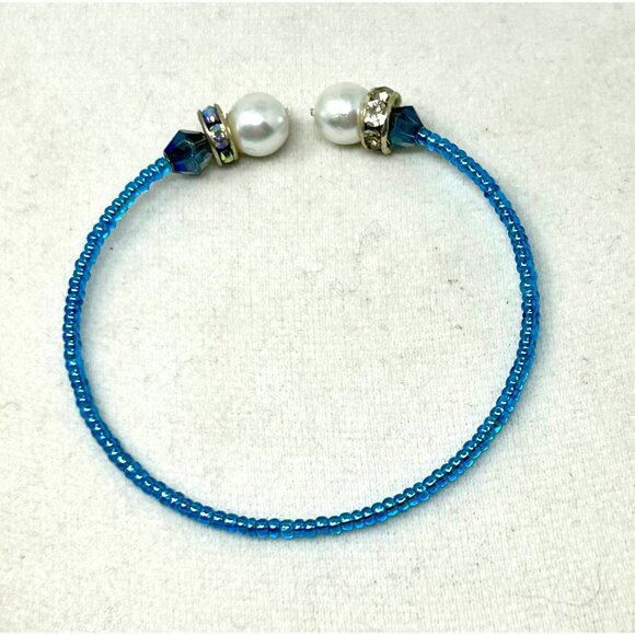 3‎ Vintage 1990s Handcrafted Blue Beaded & Wire Wrapped Bracelets - Picture 6 of 6